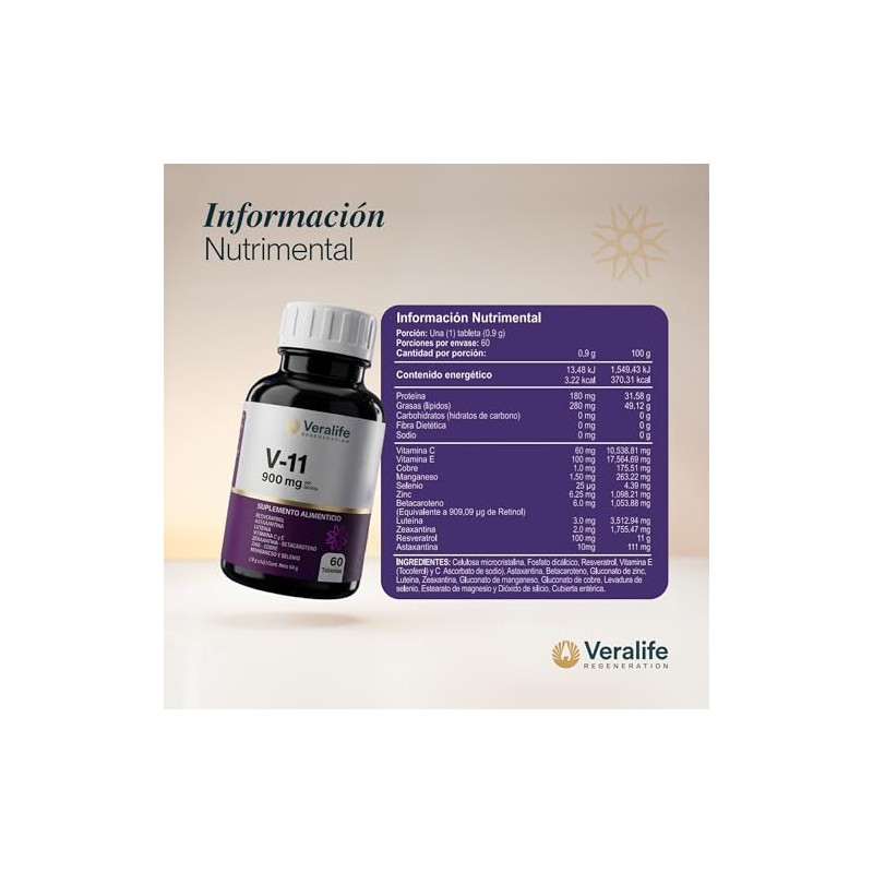 Veralife Suplemento Alimenticio Resveratrol Astaxantina Capsulas Gramo Nutricional Nanonutricion Multivitaminico