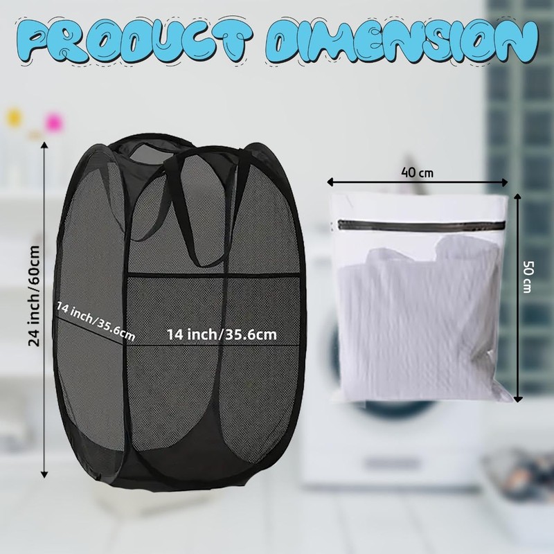 2 Pack Pop-Up Collapsible Laundry Baskets – Foldable Mesh Laundry