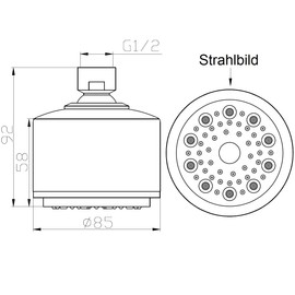 Daloual - 1 x Design Shower Head with Anti-Limescale Nozzles High-Quality Chrome-Plated 1/2 Inch