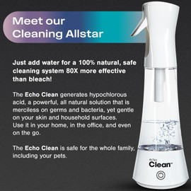 Echo Clean Hypochlorous Acid Generator - All-Purpose Household Cleaning - Makes Electrolyzed Water - Natural Disinfectant Spray Bottle - Hypochlorous Acid Cleaner, Portable HOCl & NACl Generator