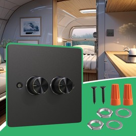 Lustaled DC12V Dimmer Switch,RV LED Dimmer Switch,2 Gang 120W 5A PWM 12V-24V Dimmer,Rotary RV Light Switch for Camper/Motorhome/Boat/Van/Truck/Single Color Light Strip/Puck Lights/Awning Lights