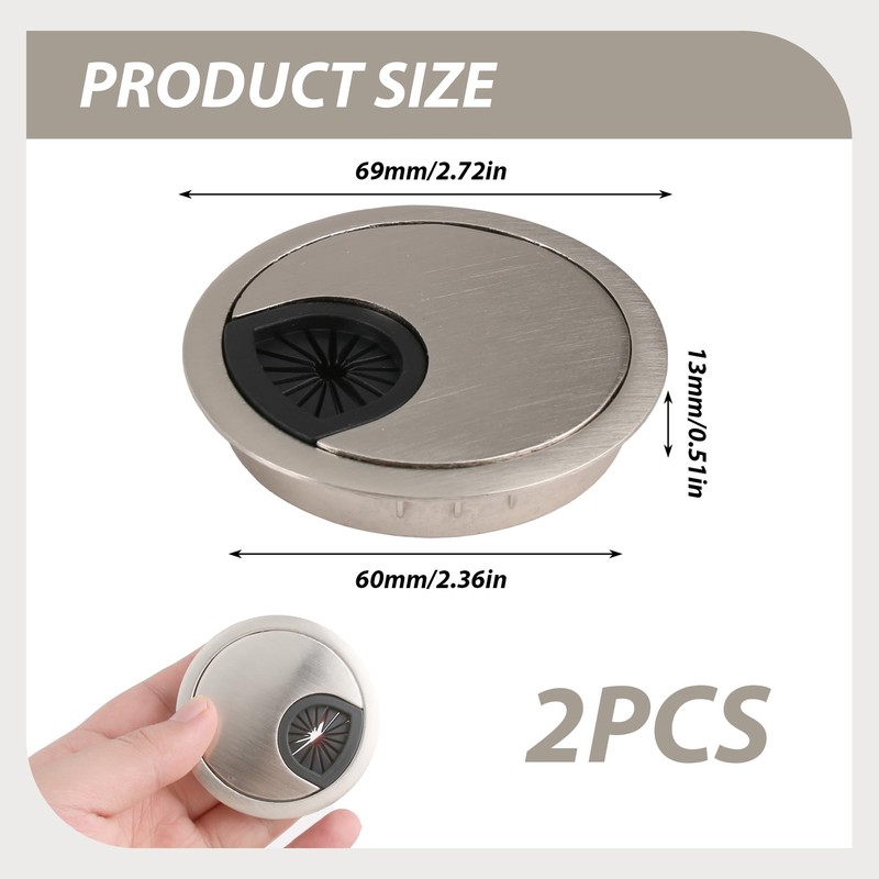 2 Pack 60mm Desk Grommet Kit,Zinc Alloy Desk Hole Covers,Computer