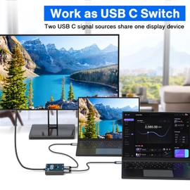 USB C Switch 2 in 1 Out USB C Switcher Selector for 2 Laptops Share 1 USB Device, 4K@60Hz/10Gbps Data Transfer and 100W PD Charging, Wired Control and 2 UBS C Cables