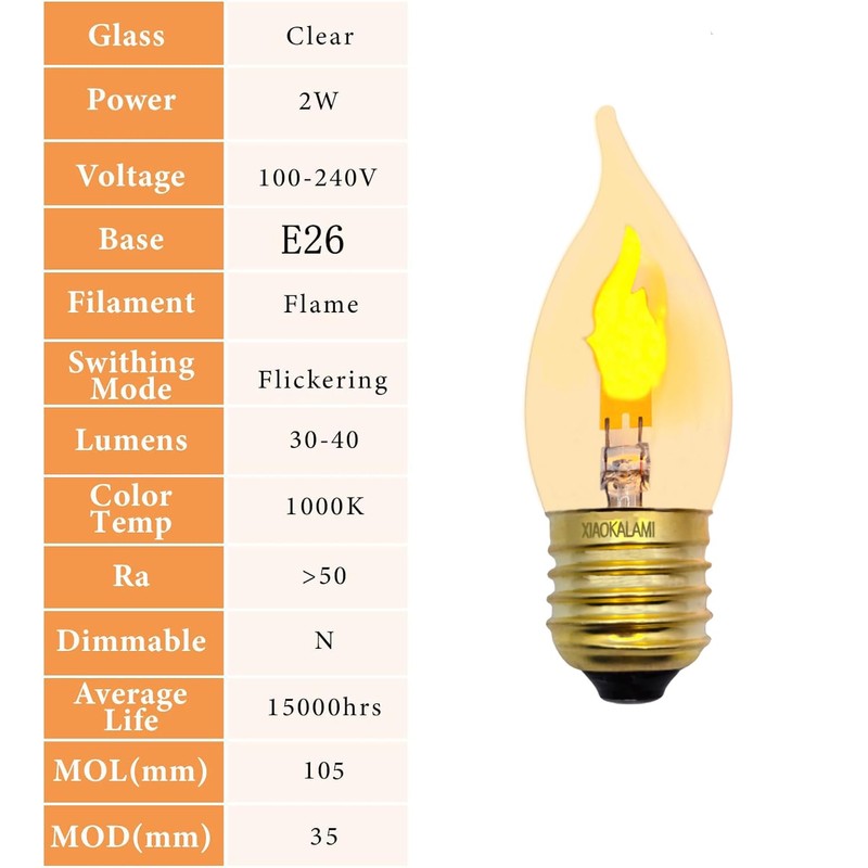 XIAOKALAMI LED Flame Effect Light Bulb E26 Flickering Candle Light