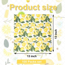 Servilletas decorativas de papel de limón de 100 unidades, servilletas decorativas de 3 capas, color amarillo cítrico, servilleta desechable con estampado de limón, cuadrada, para suministros de fiesta de verano, decoración de mesa, 6.5 x 6.5 pulgadas