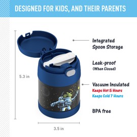 THERMOS FUNTAINER 10 Ounce Stainless Steel Vacuum Insulated Kids Food Jar with Spoon, Space Frog