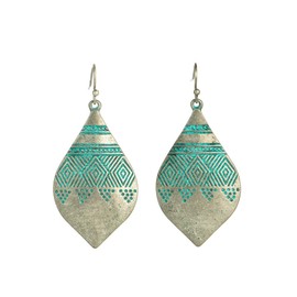 Vintage Leaf Shaped Dangle Earrings for Women Bohemian Carved Texture Pattern Earrings Ethnic Style Jewelry-B