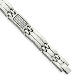 The Black Bow Men's 10mm Stainless Steel & Gray Carbon Fiber Link Bracelet, 8.5 Inch
