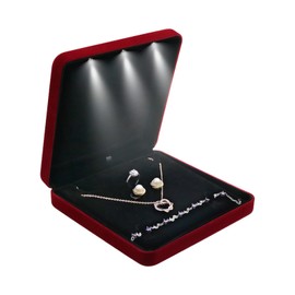 Shengxi Velvet Jewelry Set Box, Led Light Jewellery Box Plush Jewelry Set Organizer box mit Led for Women Bracelet Necklace Ring Earring (Red)