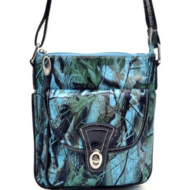 Western Camouflage Camo Cross Body Messenger Bag With Matching Wallet - Blue