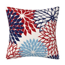 AHAHM 4th of July Flower Throw Pillows Farmhouse Decorative Throw Pillow Case Indoor Outdoor Cushion Cover Red Blue Floral Patriotic Pillowcase for Couch Living Room Bedroom 18 x 18 Inch Set of 2
