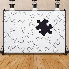 Laeacco 5x3ft Puzzle Backdrop Abstract Black and White Puzzle Pieces Minimalist Photography Background Puzzle Lover Birthday Party Decoration Kids Adults Artistic Portrait Banner Photo Booth Props