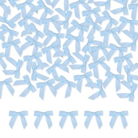 Meseey 100 Pcs 1.5 Inches Premade Craft Bows Self Adhesive Baby Blue Satin Ribbon Bows for Treat Bags Gift Wrapping Basket Wedding Baby Shower Brithday Party (Baby Blue)