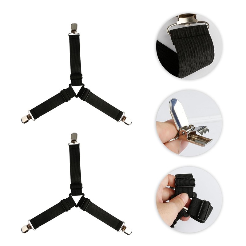 Bojueshaw 4pcs Bed Sheet Clips,Adjustable Bed Sheet Holder Strap,3 Way