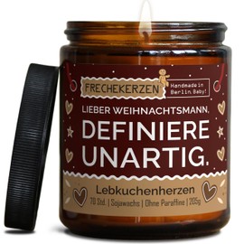 Lustige Duftkerze mit Spruch zu Weihnachten | Handgemacht aus Sojawachs | In Geschenkbox | Nachhaltiges Weihnachts Geschenk Idee Deko Tischdeko Dekoration |Lebkuchen