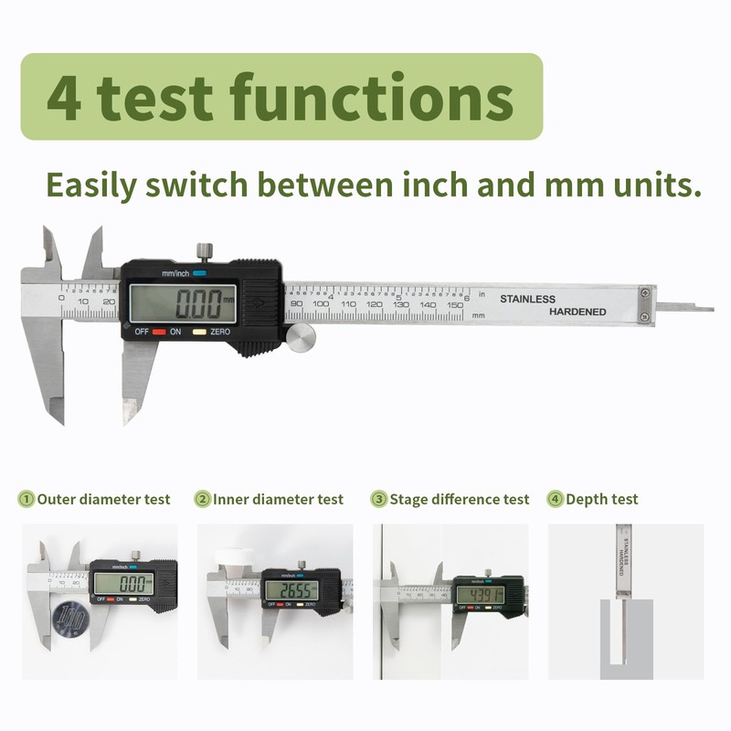 SCITOOLS Digital Caliper 0-6" Measuring Tool with Metal Ruler, Micrometer