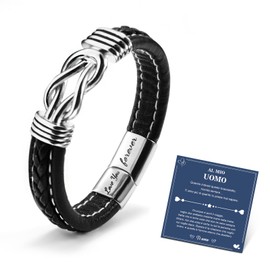 CheersLife Men's Bracelet Christmas Gifts For Men An My Husband Love You Forever Gifts for Men Husband Boyfriend Men's Bracelet Leather Stainless Steel Infinity Knot Bracelet For Husband IT, Stainless