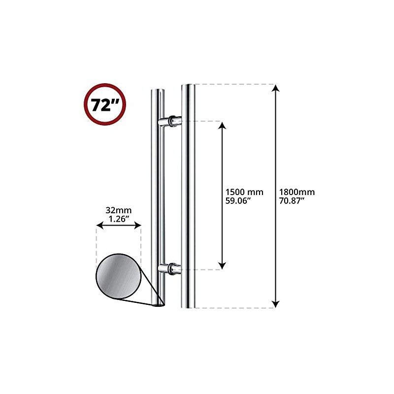 Canzak 72 Inch (1.25" Thick) Brushed Stainless Steel Door Handle