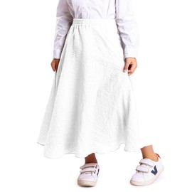 Phorecys Girls Elastic Waist Cotton Long Maxi Skirt A-Line Boho Fairy Casual Skirt White Tag 160- US 12-13 Years