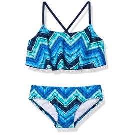 Kanu Surf Traje de baño de 2 Piezas para niña Alania Flounce, Kirsten Blue Chevron, 4 Años