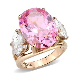 YourJewelleryBox Ladies pink ring oval round rose gold three stone cz cocktail big steel new 3789 (L)