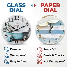 Horizent Silent Wall Clocks for Bathroom,Rustic Style Waterproof Glass Wall Clock for Bathroom Shower Pool (10 Inch,Blue)