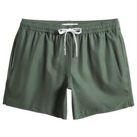 MaaMgic Mens 4 Way Stretch Swim Trunks 5.5" with Mesh Lining Quick Dry Swimwear Bathing Suits,Army Green,Large