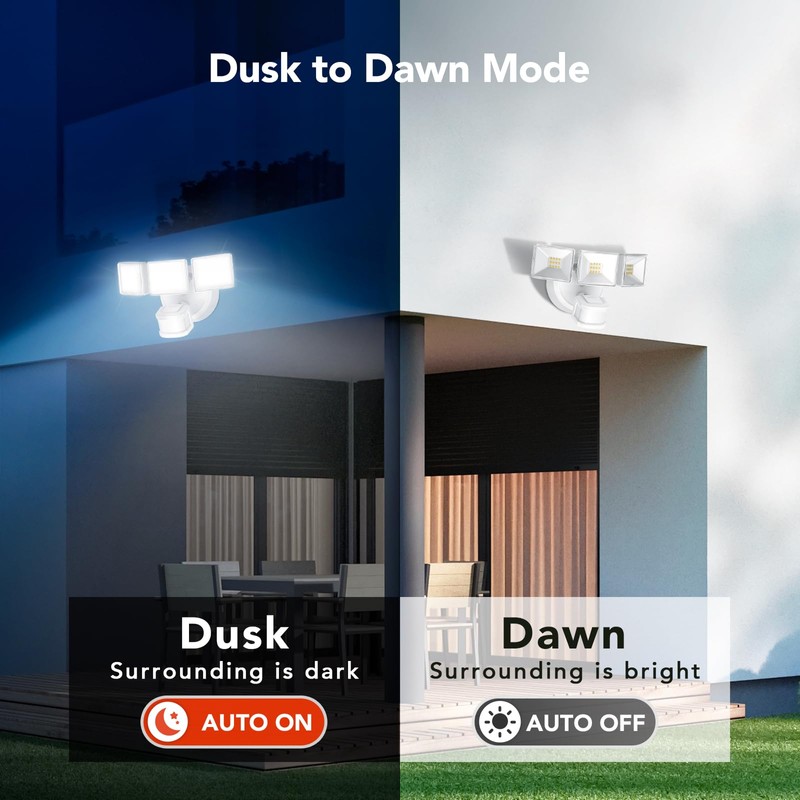 OREiN 3500LM/26W Flood Lights Outdoor, 240°/40FT Motion Sensor Outdoor Lights