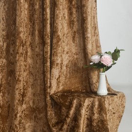 Velvet Curtains 96 inches - Gold Brown Crushed Thermal Insulated Window Drapes for Living Room, Back Tab Luxury Home Decor Curtains for Bedroom Sliding Door, W52 x L96, 2 Panels