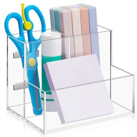 Sherr Acrylic Magnetic Pen Holder for Whiteboard 3 Compartments with Sticky Notes Holder Dry Erase Marker Holder for Refrigerator Work Locker Organizer, White Board Accessories