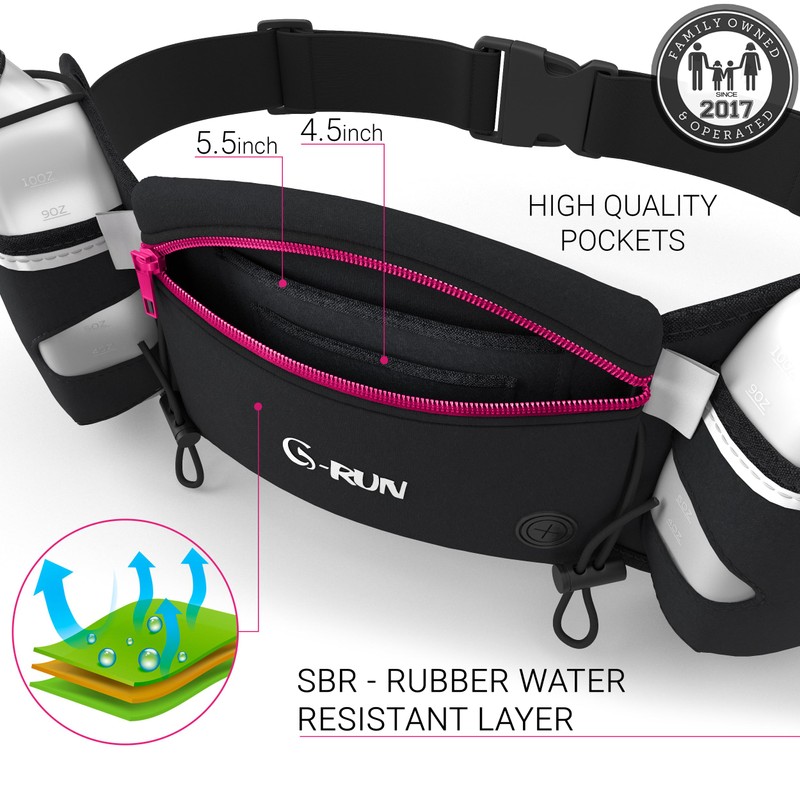 Q-RUN Running Hydration Belt, Pink, Large 34-50 inches, 10 Oz