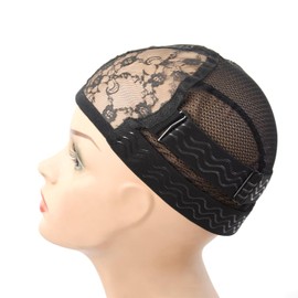 1 Pc Black Lace Mesh Weaving Wig Cap Silicone Grip Elastic Band Wig Cap with Removable Adjustable Silicone Nonslip Wig Band for Making Wig Keeping Wig in Place