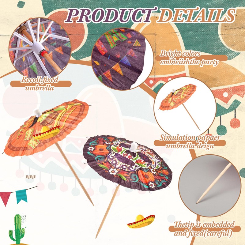 Chengu 300 Pcs Mexican Cocktail Umbrellas for Fiesta Drinks Decoration