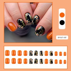 Press on Nails Short Square Gray French Tip Fake Nails Short with Designs Full Cover False Nails Square French Tip Glue on Nails Cute Short Square Acrylic Thick Stick on Nails for Women Nails Art 24Pcs DY1671-B7