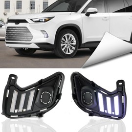 BINQIGOO LED Front Bumper Fog Lights White DRL Daytime Running Lamp Amber Turn Signal Light Assembly Compatible With Toyota Grand Highlander 2023 2024 2025 Limited XSE Platinum Accessories