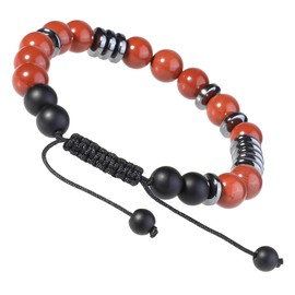 mookaitedecor 8mm Love Morse Code Red Jasper Healing Crystal Stone Round Bead Bracelet for Women Men, Semi Precious Stone Bracelet Jewellery Adjustable Romantic Gift Valentine’s Day Reiki Energy