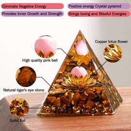 ZRENJHUS Hopeseed Orgone Pyramid Yellow Healing Crystals Pyramid for Positive Energy Promote wealth, productivity and Keep Clear with Tiger's Eye Stones and Luck Pink Crystal