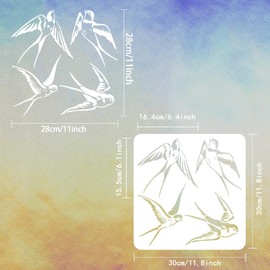 FINGERINSPIRE Swallows Stencil for Painting 11.8x11.8 inch Swallow Bird Reusable Stencil Flying Swallows Drawing Stencil Spring Theme Craft Stencil for Painting on Wall Wood DIY Home Decoration