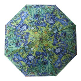 RainCaper Reverse Inverted (inside-out) Windproof van Gogh Irises Designer Print Reverse-opening Upside Down Umbrella with C-shaped Handsfree Handle