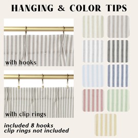 Striped Kitchen Pinch Pleat Small Curtains with Hooks 30 Inch Length for Bathroom Windows,Taupe