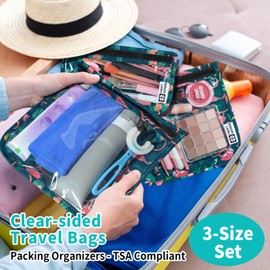 HIONXMGA TSA Approved Toiletry Bag, Set of 3 Clear Travel Bag with Zipper, Quart Size Airline Compliant, Waterproof Makeup Cosmetic Bag for Women, Baby Diaper Bag Organization, Jungle