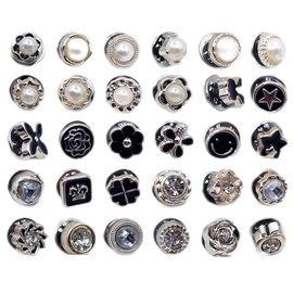 30 Pieces Safety Brooch Buttons, DIY Rhinestone Pearl Buttons Brooch, Safety Brooch, Brooch Pins for Clothing, Used for DIY Clothes Bag, Backpack, Clothes Button Decoration, silver