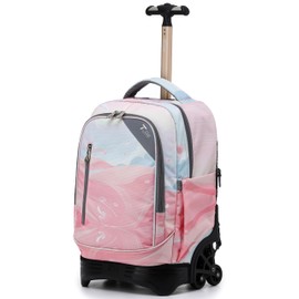 NEW TILAMI 18 Inch Rolling Backpack for kids Adjustable Strap Laptop Backpack Suitcase with Wheels for Girls Boys to School Travel Camping Rolling Backpack, Pink Sunset