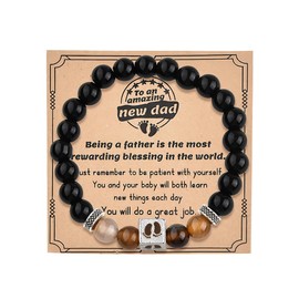 New Dad Gifts Natural Stone Bracelet Fathers Day Birthday Gifts for Men Dad to be Pregnancy Gifts First Time Daddy Beaded Bracelets for Expectant Father