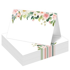 HMJKL Table Place Cards, Floral Place Cards for Table Setting, Greenery Floral Themed Tent Style Food Name Labels, Receptions Parties Events Celebrations Fill-in Place Cards, 25 Pack -08
