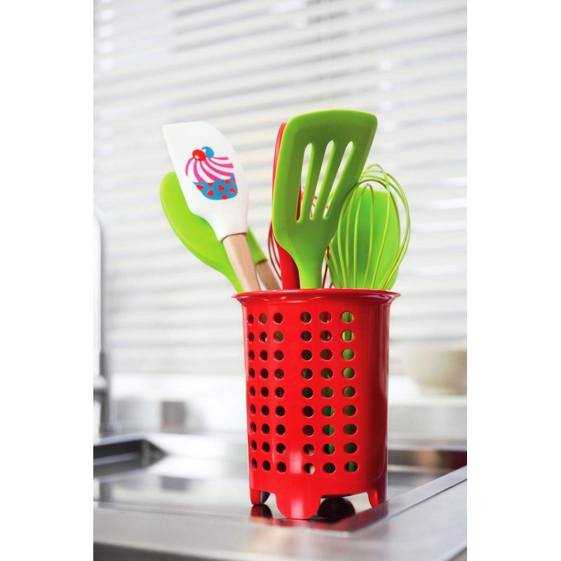 Zeal G231R Cutlery Drainer/Utensil Pot, Melamine, Red, 14 x 14