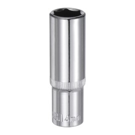 sourcing map 6-Point Socket 3/8" Drive 14mm Deep 2.52" Length 45# Steel Metric Square Drive Sockets Polishing Chromed Sockets for Car Repair Mechanical Maintenance Home Use
