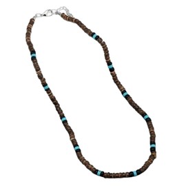 Textiles 4 Home Men’s Beaded Surfer Necklace Wooden and Various Stone Beads African Bead Beach Necklace (Brown/Turquoise)