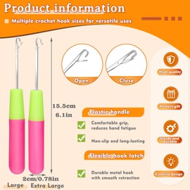 BUOKKON 2PCS Crochet Hook, Plastic Handle Crochet Needle, Dreadlock Latch Hook Kits for Adults Feather Hair Extension, Crochet Braids, Hook Beads (L&XL)