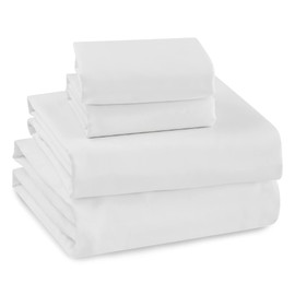 Levtex Home - Sateen Sheet Set - White - Calking - Fitted Sheet, Top Sheet, Two Pillowcases - 100% Cotton, 300 Thread Count